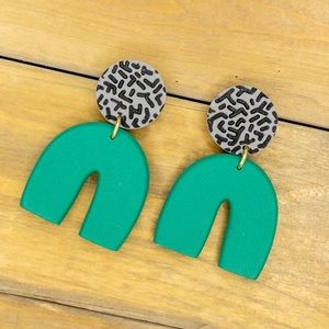Modern Dangle Statement Earrings Green Arch